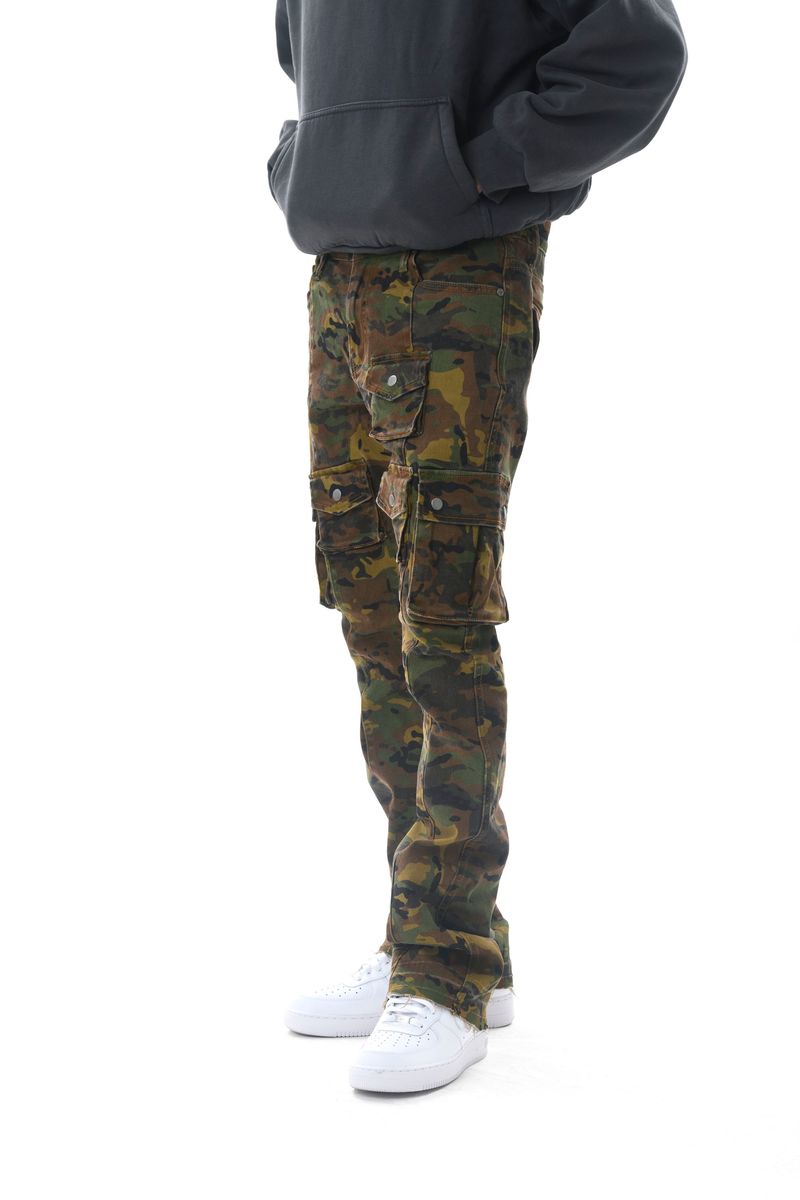 GUNZINII Multi Pocket Cargo Stacked Pants Camo