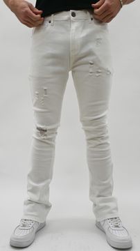 WHITE RIPPED STACKED JEANS