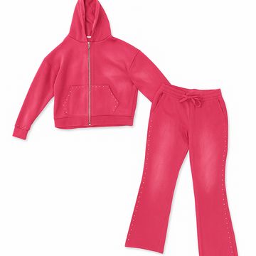 VINTAGE WASHED RHINESTONE FLEECE STACKED SET (RED)