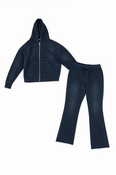 VINTAGE WASHED RHINESTONE FLEECE STACKED SET (NAVY)