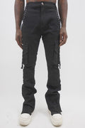 MULTI POCKET STACKED JEANS WITH STUD (JET BLACK)