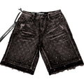 BAROQUE WEAVE FANCY STONE DENIM SHORT (BLACK)