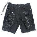 SPLATTER STUD & FANCY STONE BULL DENIM SHORT (BLACK)