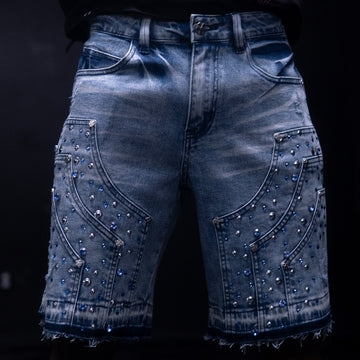 (A Pack Sold Out) CARPENTER STUD& FANCY STONE DENIM SHORT