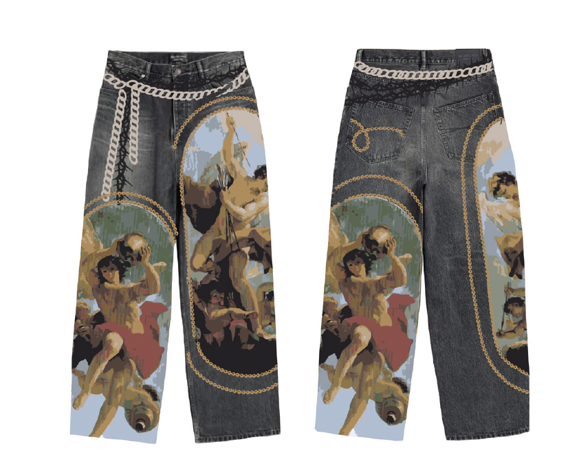 DIGITAL PRINT BAGGY JEANS