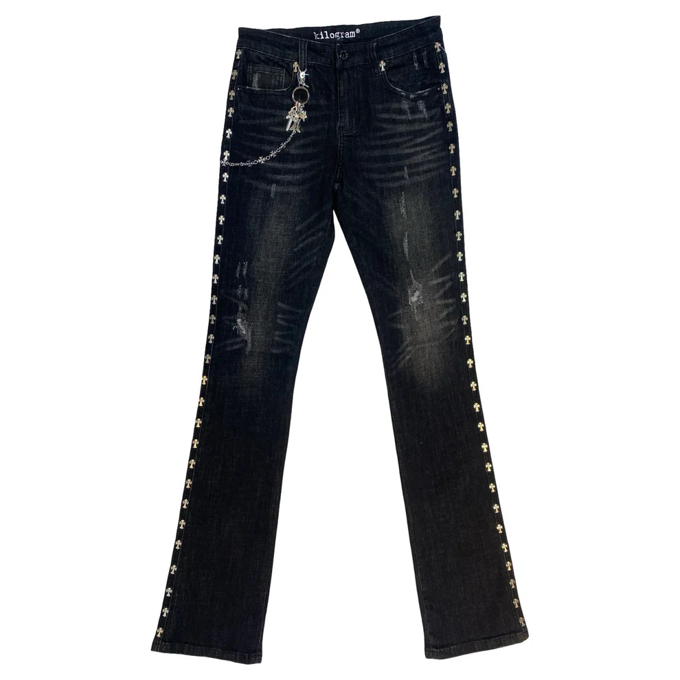 KILOGRAM CROSS RIVET DENIM JEANS