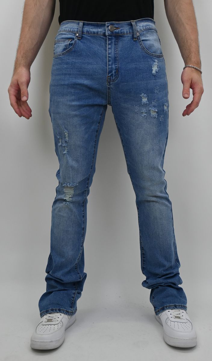 SBO LIGHT BLUE RIP & TEAR  STACKED JEANS