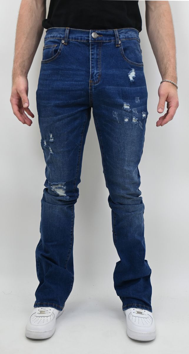 SBO MID BLUE RIPPED STACKED JEANS