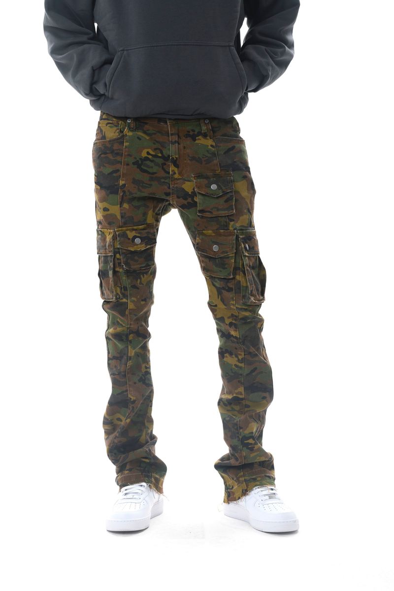 GUNZINII Multi Pocket Cargo Stacked Pants Camo