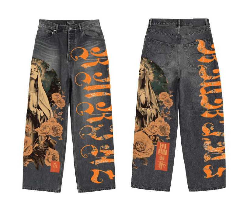 DIGITAL PRINT BAGGY JEANS